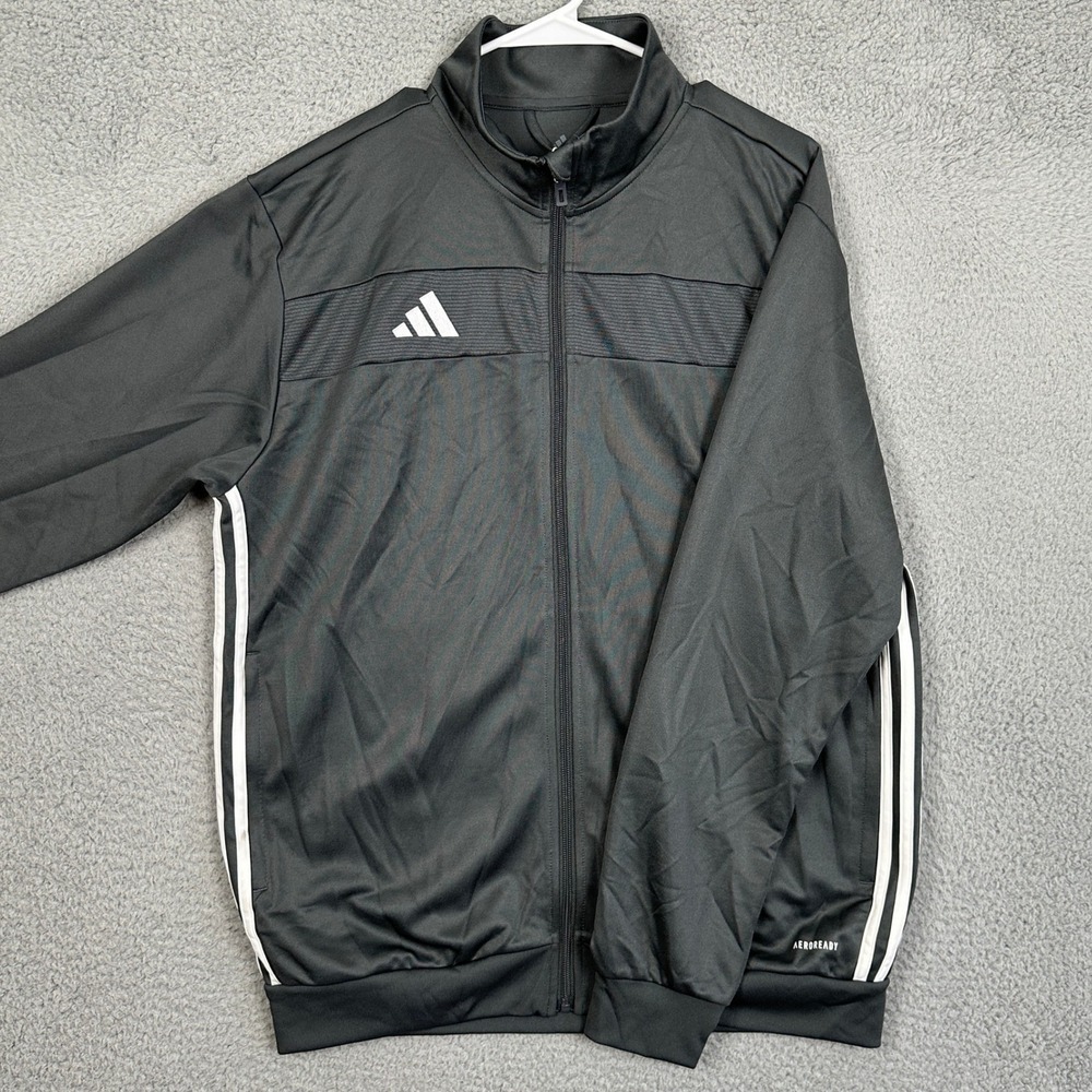 NEW Adidas Aeroready Mens Large Slim Fit Track Jacket Gray Full Zip Hoodie Logo